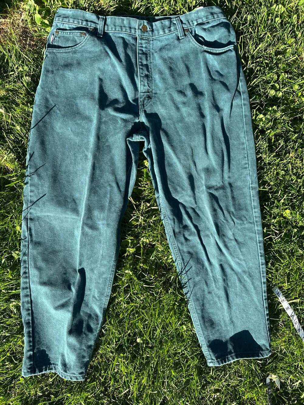 Vintage Carhartt B138 HTG Hunter Green Denim Jeans Made in USA 40x30